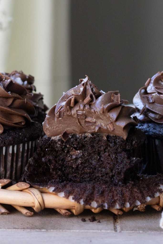 cross section of the small batch chocolate cupcakes