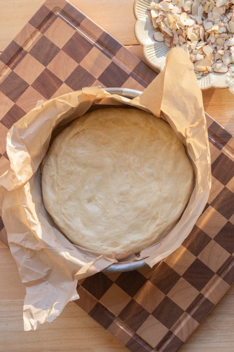 The brioche flattened in the bottom of an 8" cake pan.