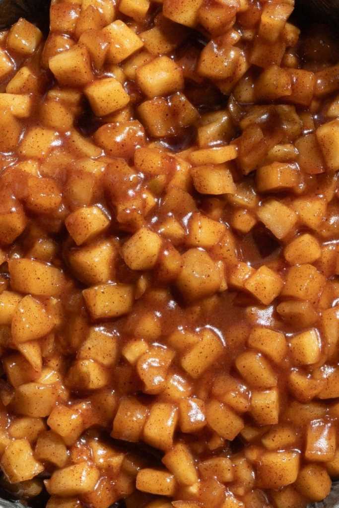 Close up of the apple pie filling.