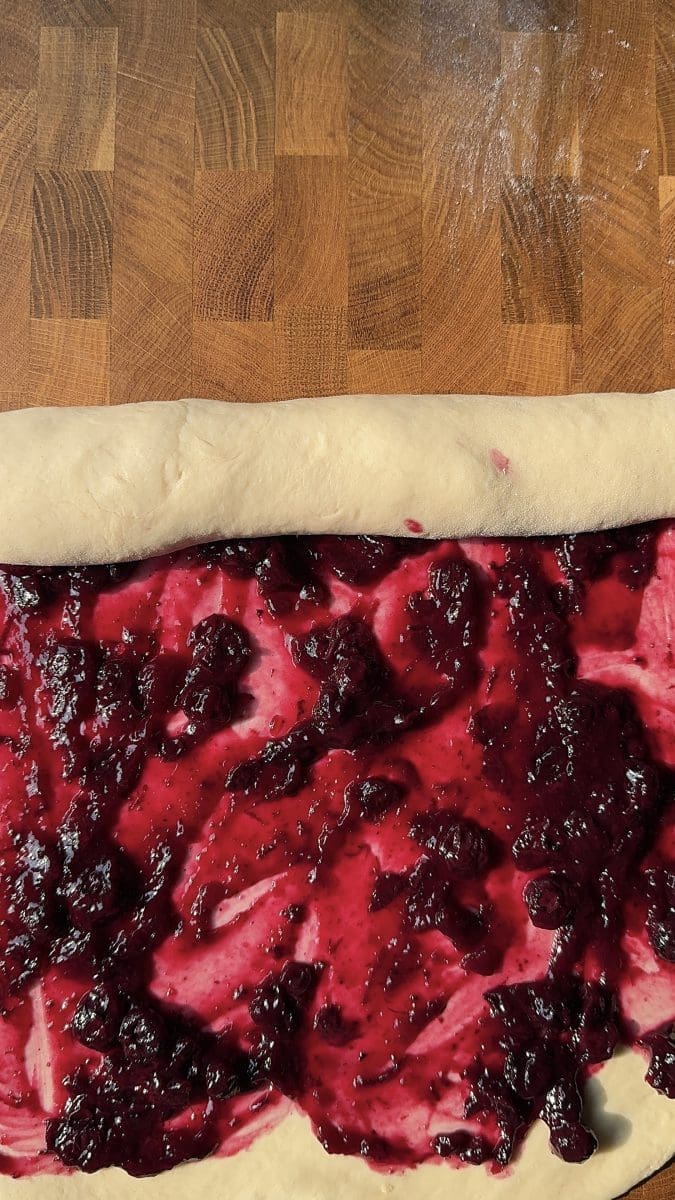 Rolling up the dough.