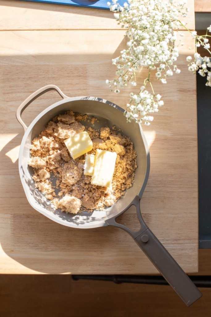 The butter, brown sugar, and salt in a saucepan.