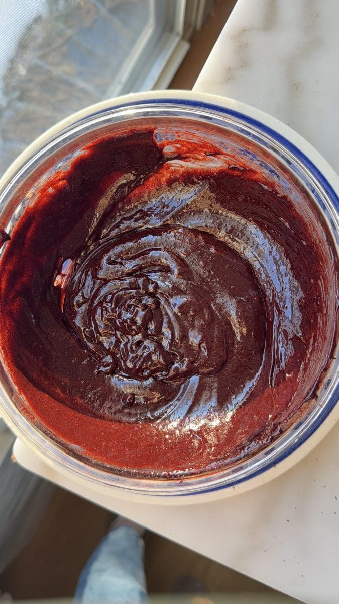 The wet ingredients mixed together.