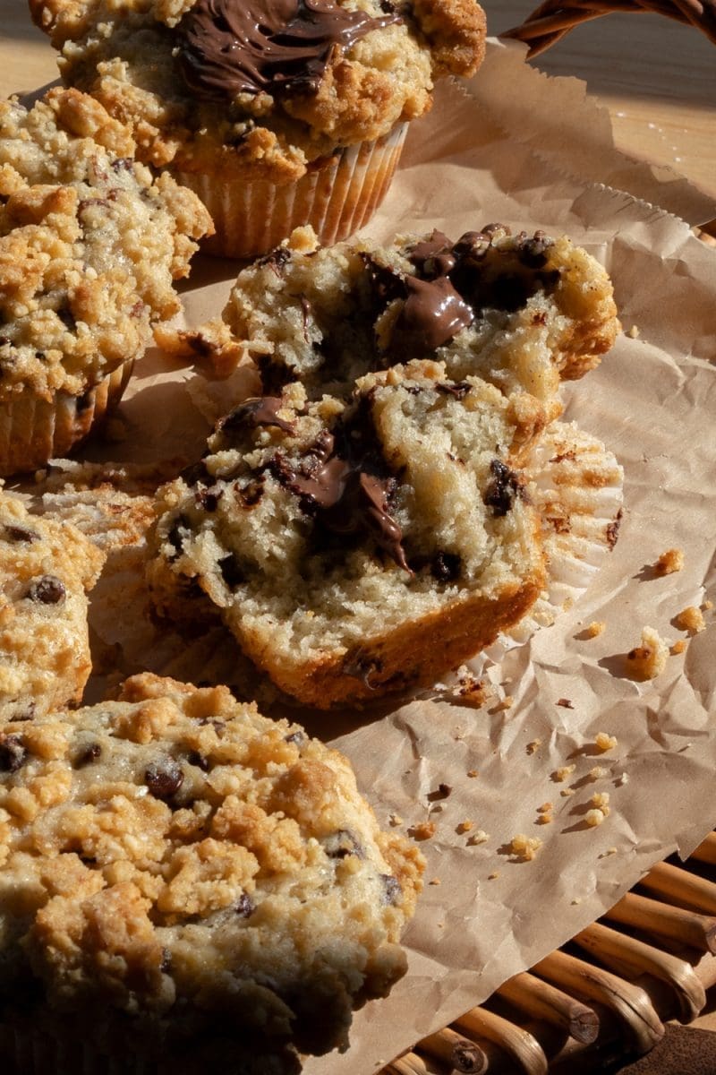 Cross-section of the small batch eggless banana muffins.