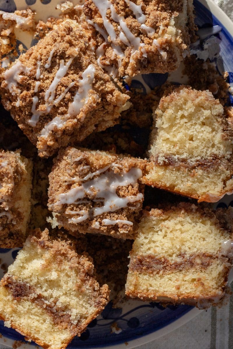Close up of the small batch coffee cake pieces.