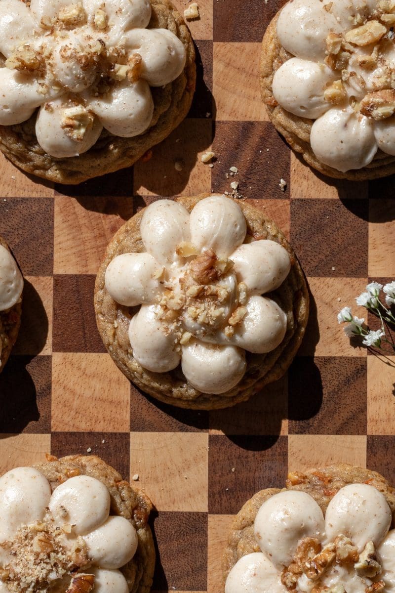 Close up of a carrot cake cookie.