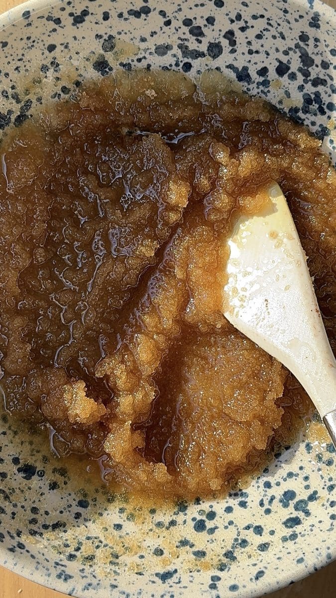 The butter and sugars mixed together.