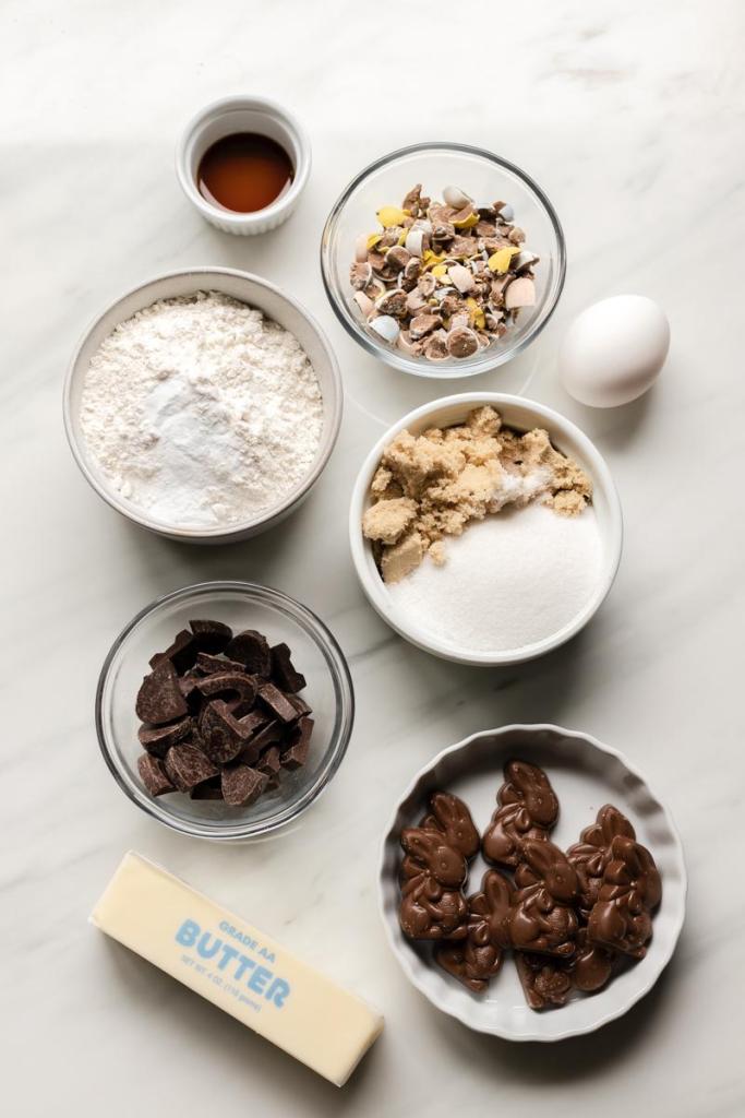 Ingredients needed to make brown butter cadbury egg cookies