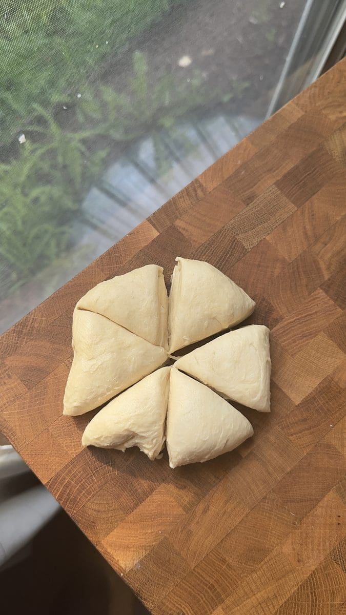 The dough cut into 6 pieces