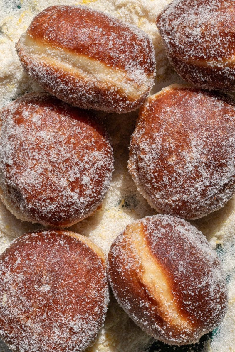 Close up of the sugar coated lemon brioche donuts