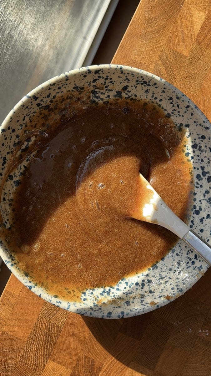 Wet ingredients mixed together.