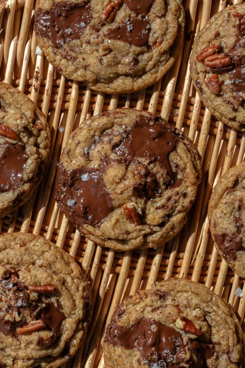 Close up of the maple pecan chocolate chip cookies