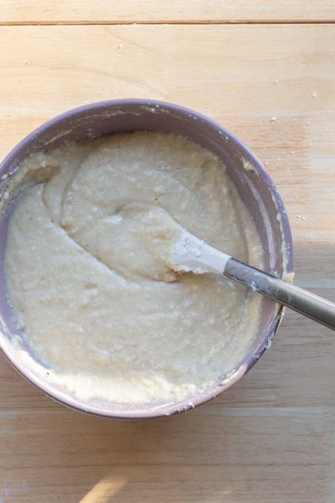 The cake batter finished in a mixing bowl.