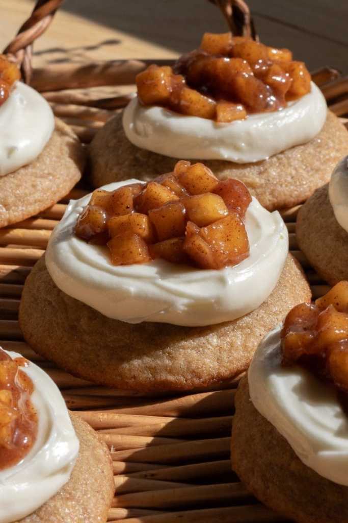 Close up of an apple pie cheesecake cookie.