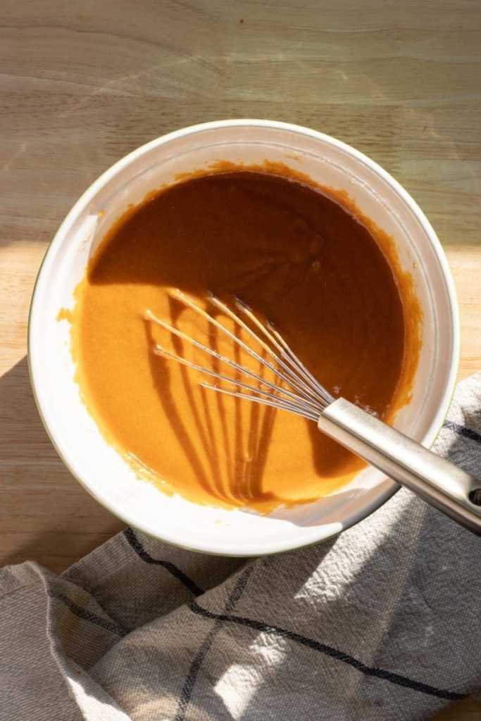 The wet ingredients whisked together.