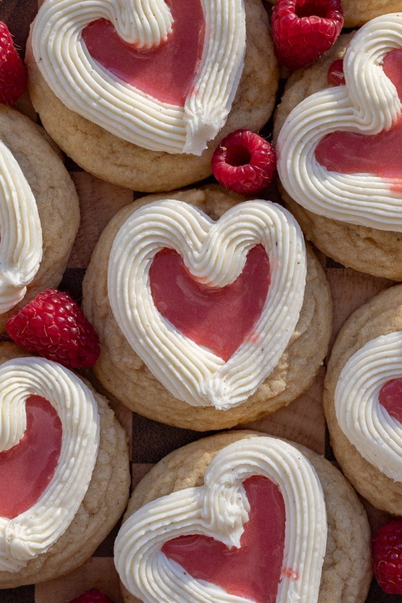 Close up of the raspberry curd sugar cookies.