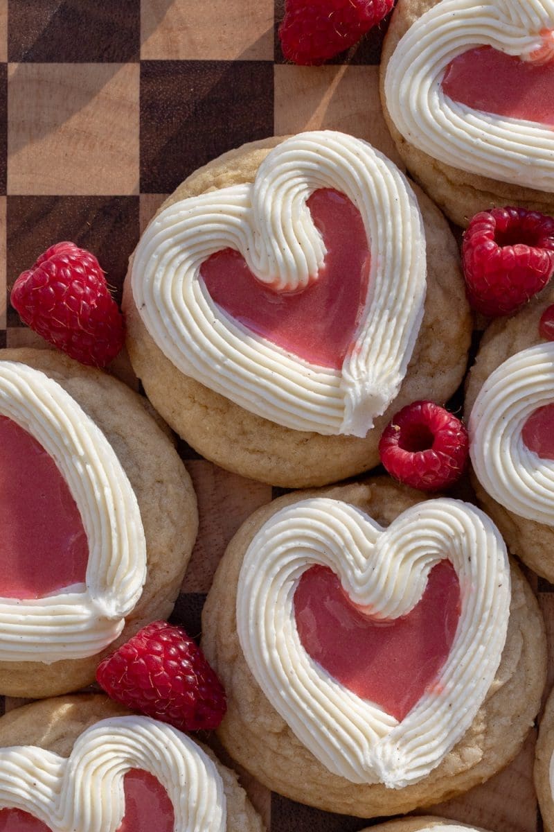 Close up of the raspberry curd sugar cookies.