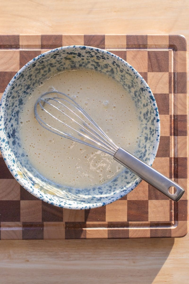 The eggs and sugar whipped together.