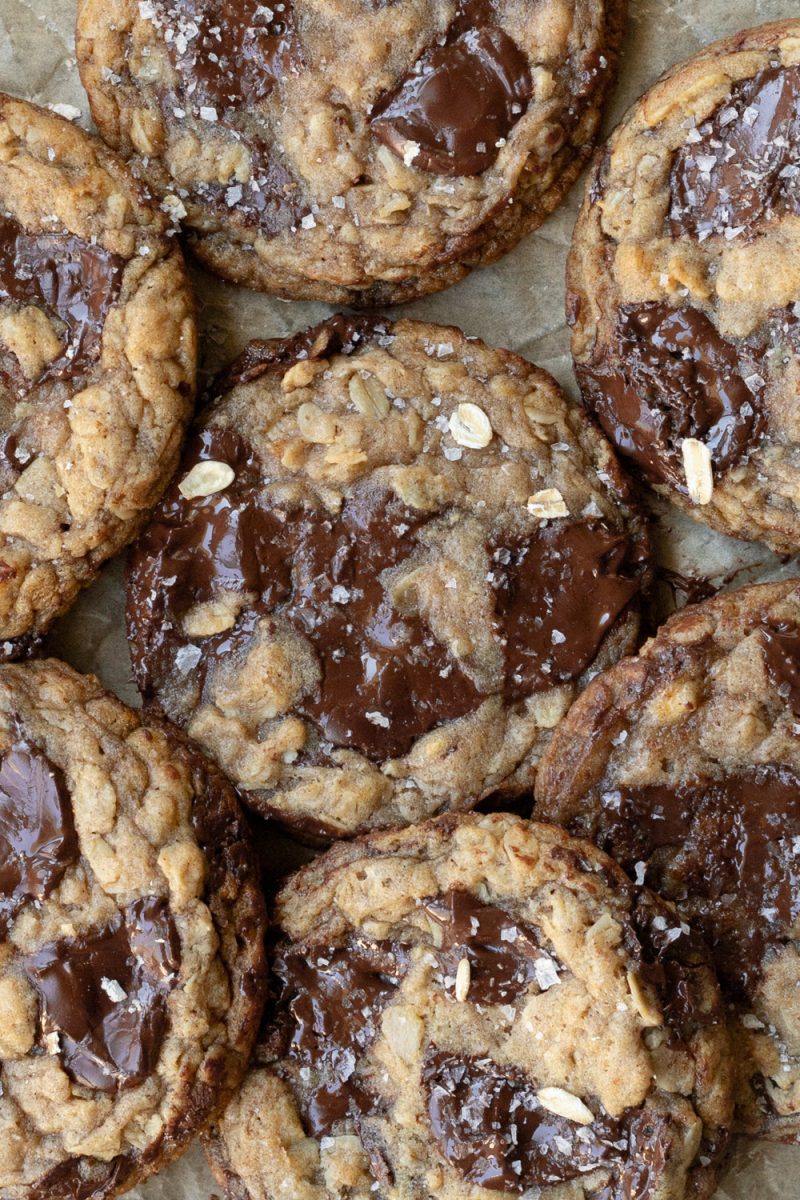 close up of the banana bread chocolate chip cookies