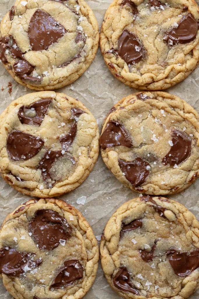 close up of the 6 20 minute chocolate chip cookies