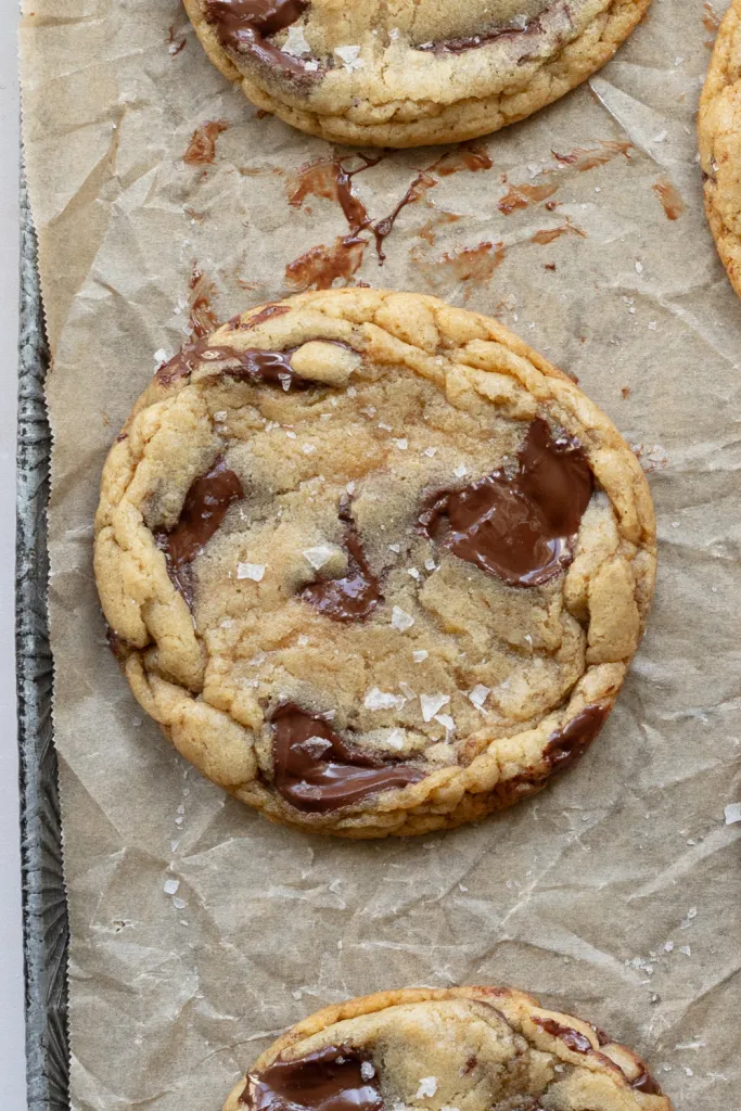 close up of one of the 20 minute chocolate chip cookies