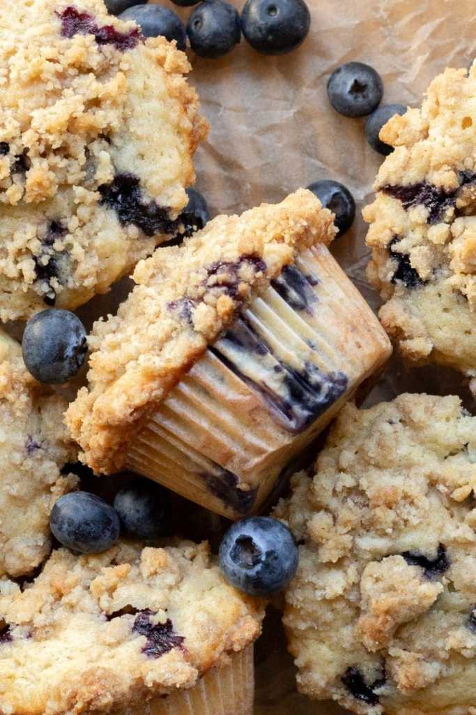 Close up of the small batch blueberry muffins