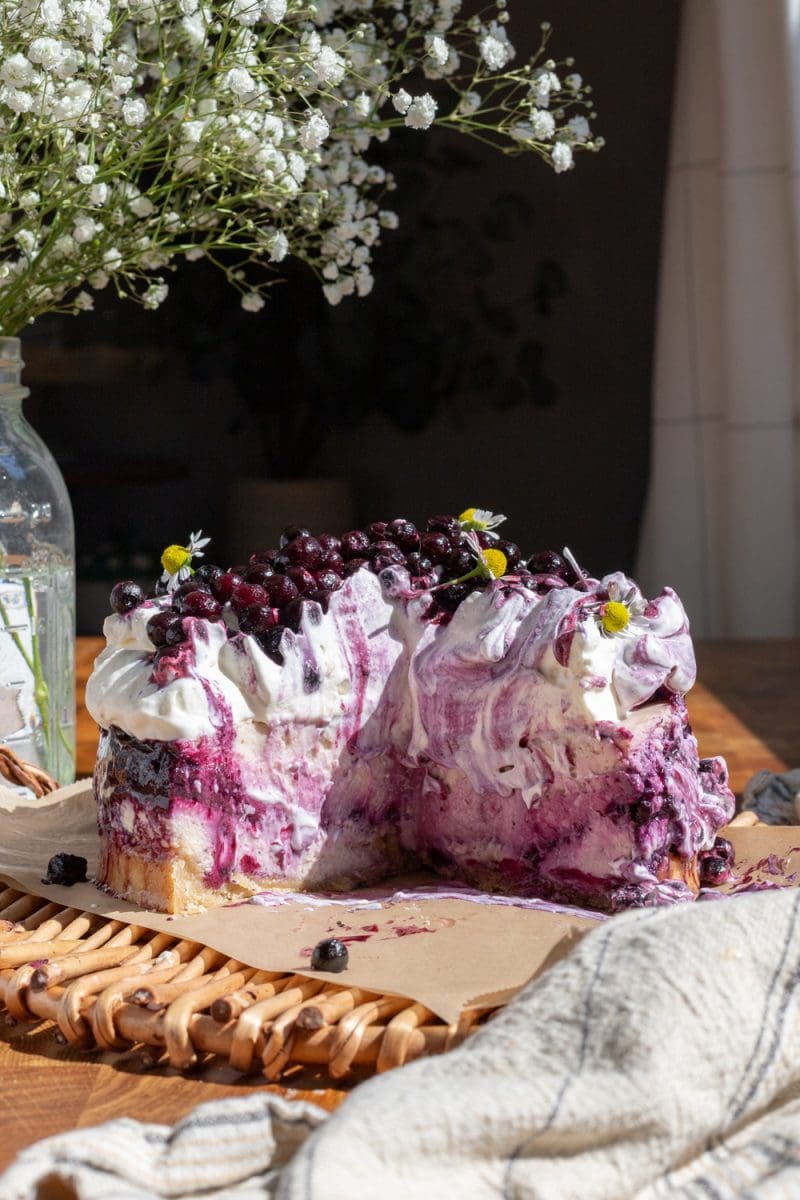 Cross-section of the wild blueberry cheesecake.