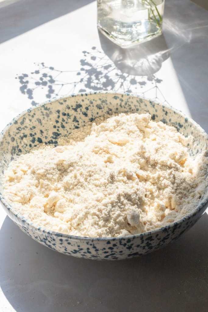 The butter mixed into the dry ingredients.
