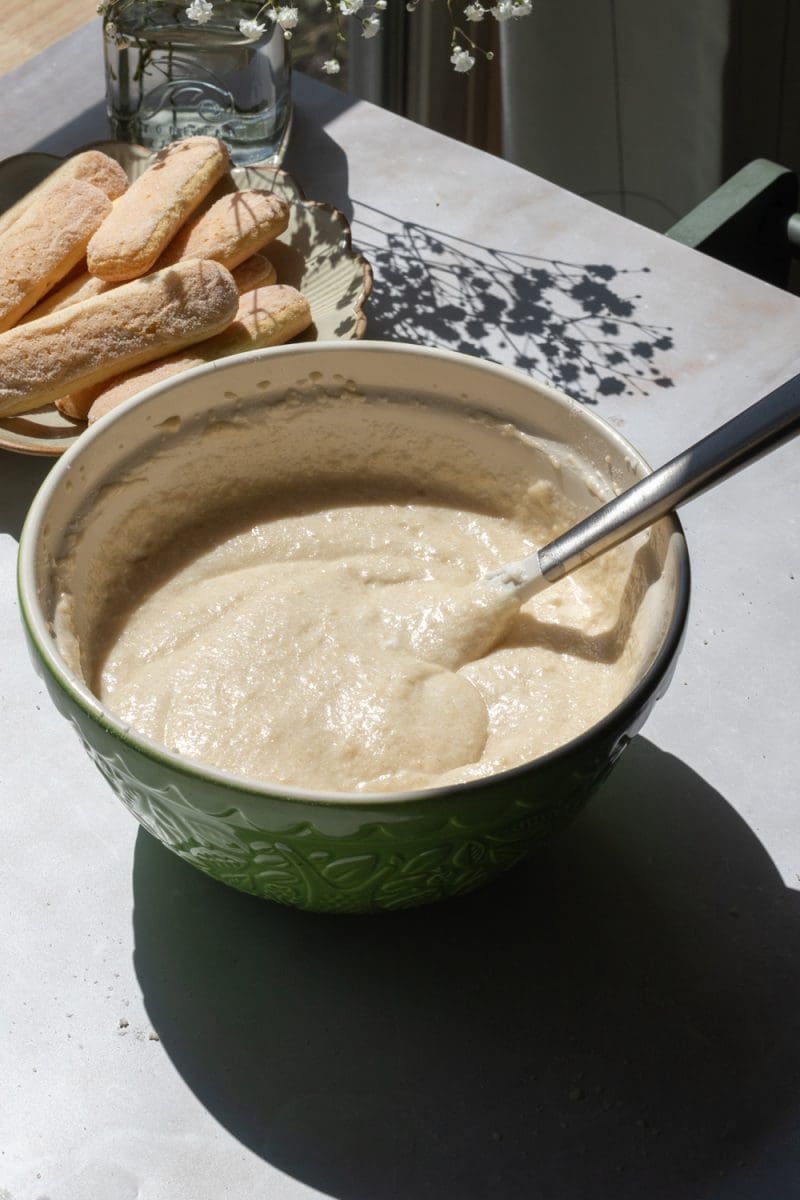 The cake batter after folding in the egg whites.