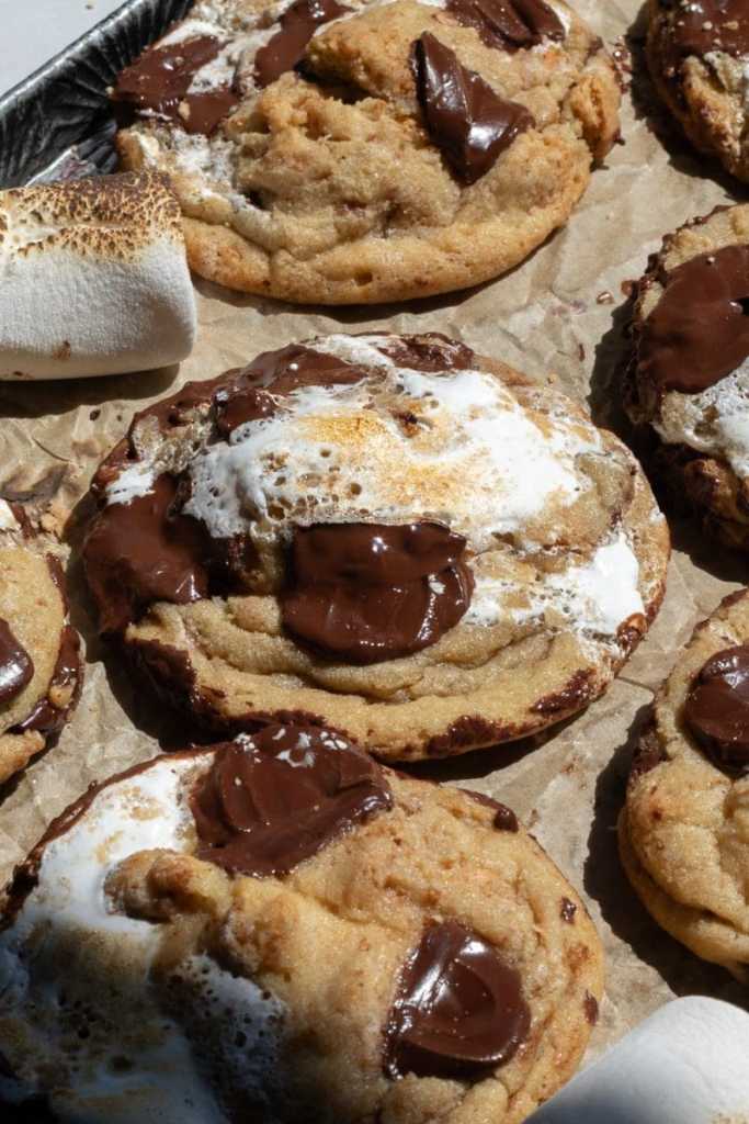 Close up of a s'mores chocolate chip cookies