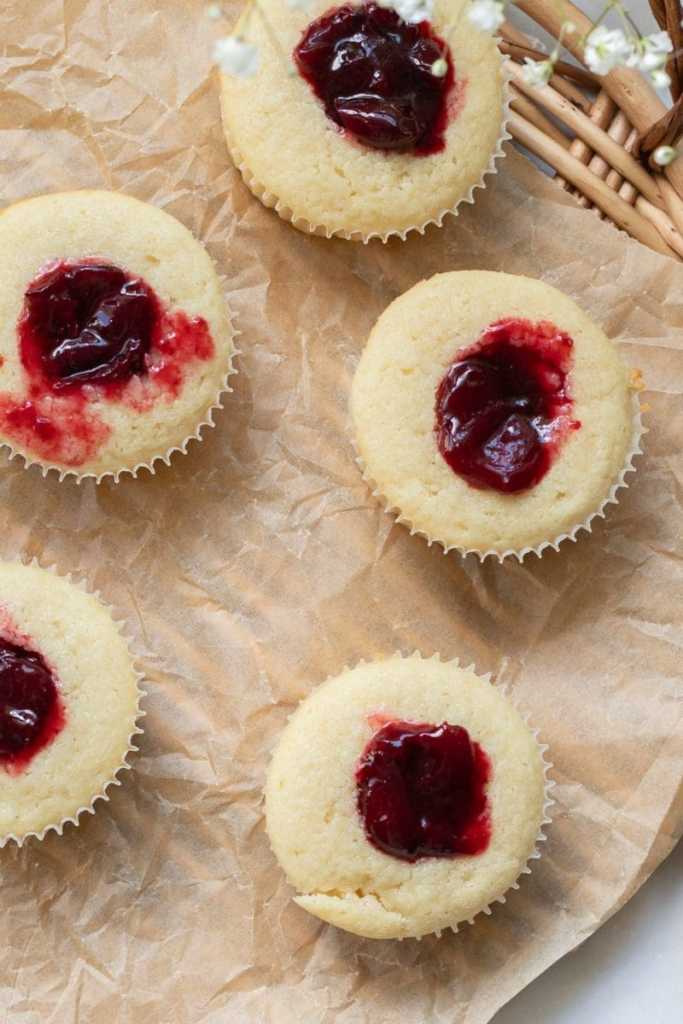 The cupcakes filled with cherry jam.
