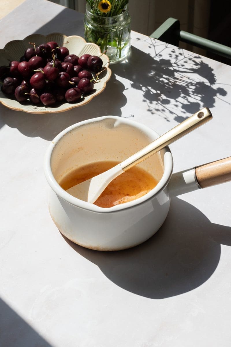 Brown butter in a saucepan.