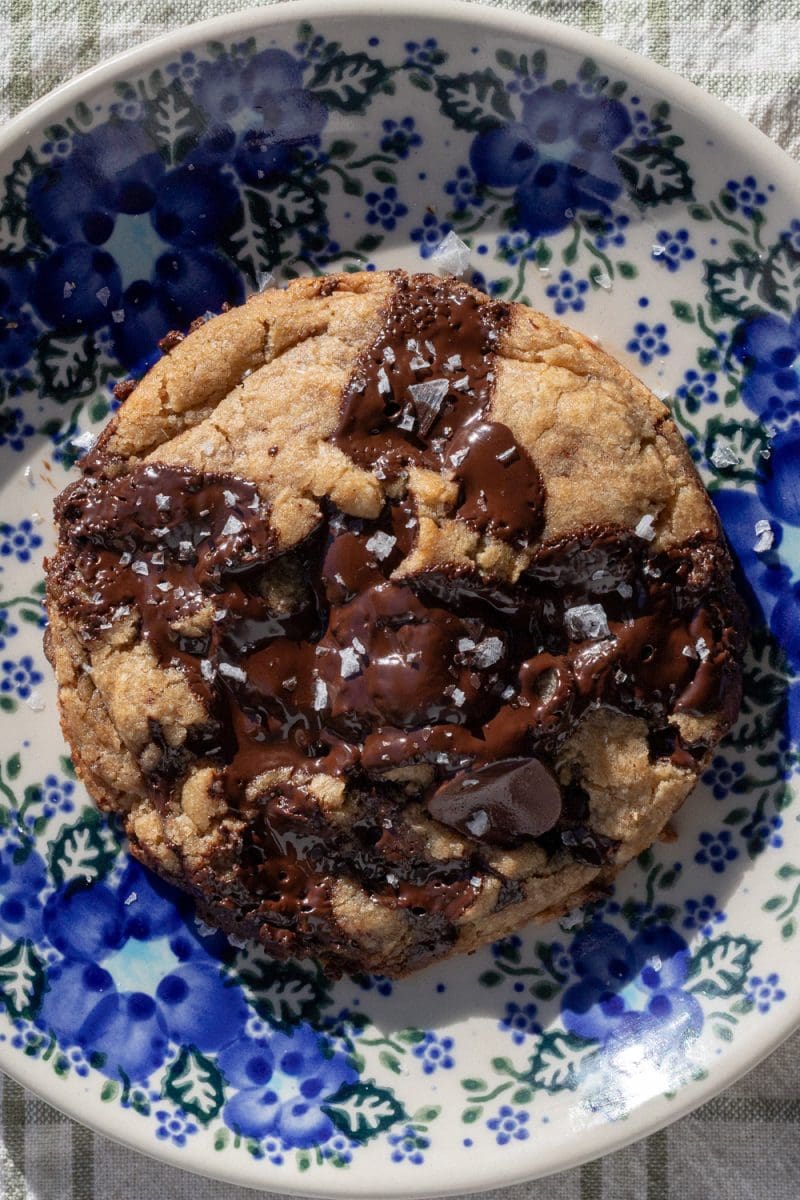 Close up of the single serve chocolate chip cookie.