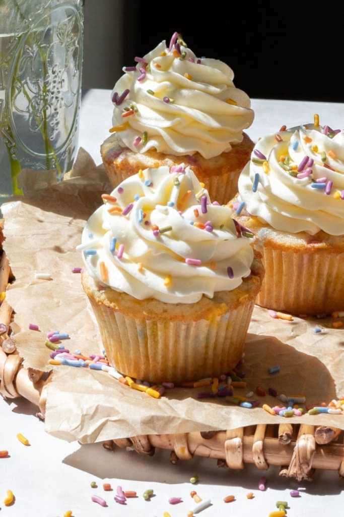 Close up of a confetti cupcake.