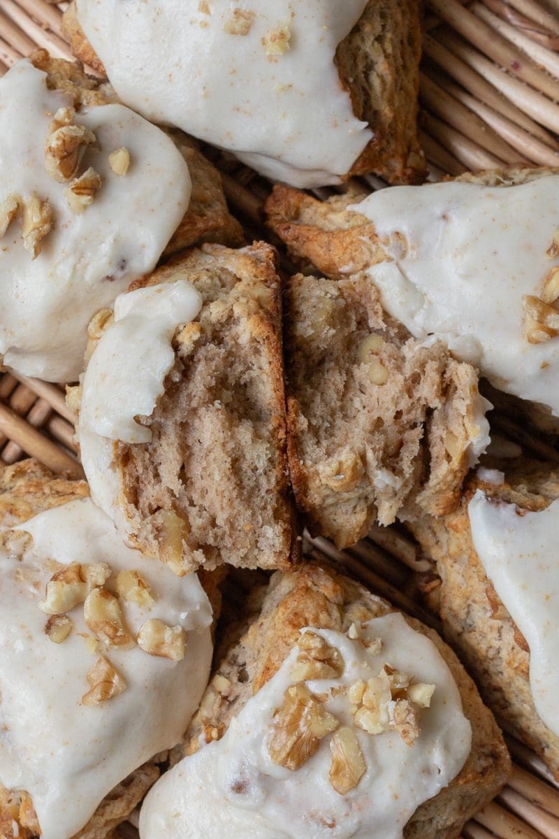 Cross-section of the banana bread scones.