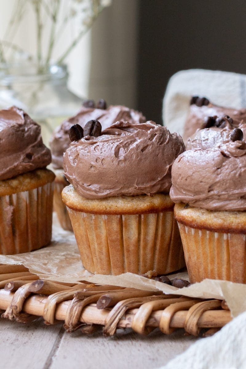 Close up of the mocha banana cupcakes.