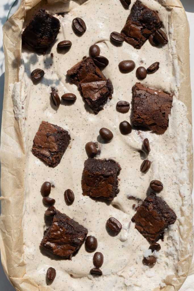 Close up of the no-churn coffee ice cream.