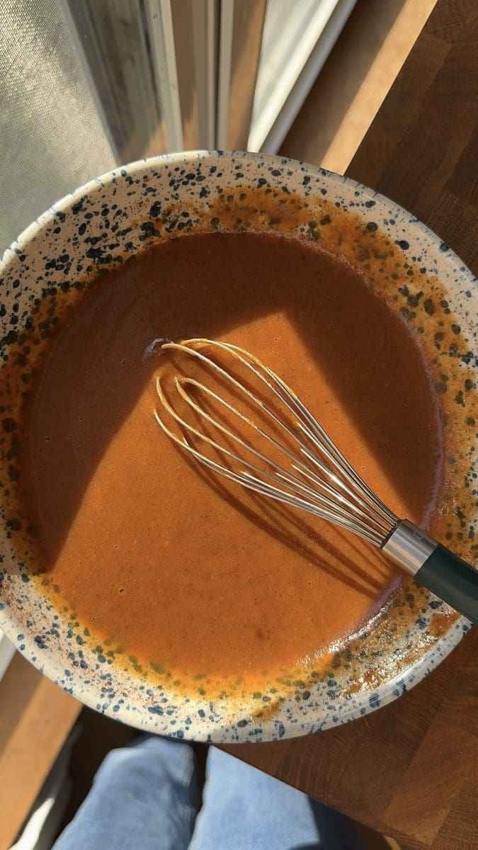 The wet ingredients whisked together.