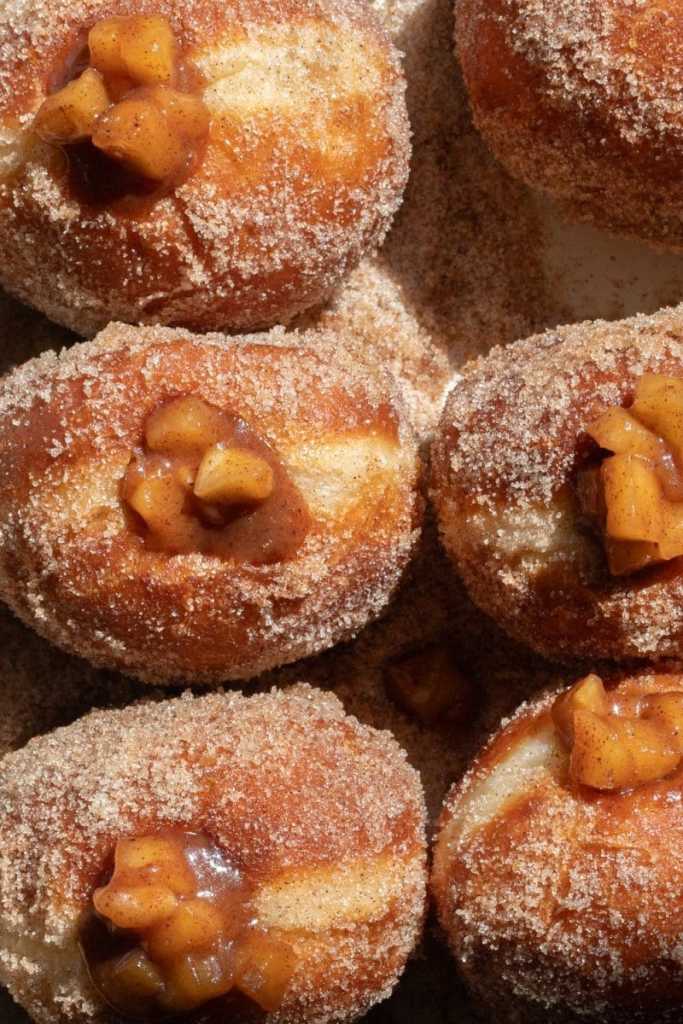 Close up of the apple pie brioche donuts.