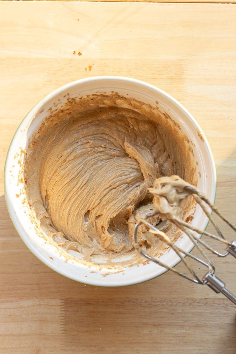 Mixing bowl with the finished cake batter.