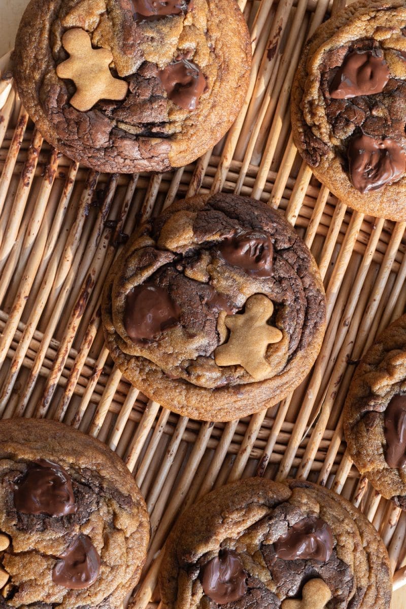 Close up of one of the brownie gingerbread chocolate chip cookies