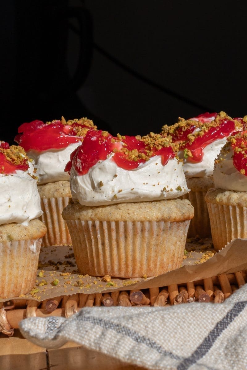 Close up of the small batch pistachio cupcakes