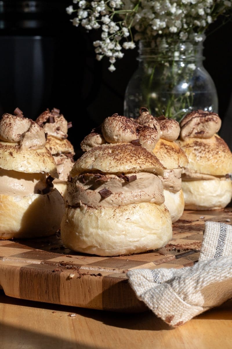 Close up of the tiramisu cream buns.