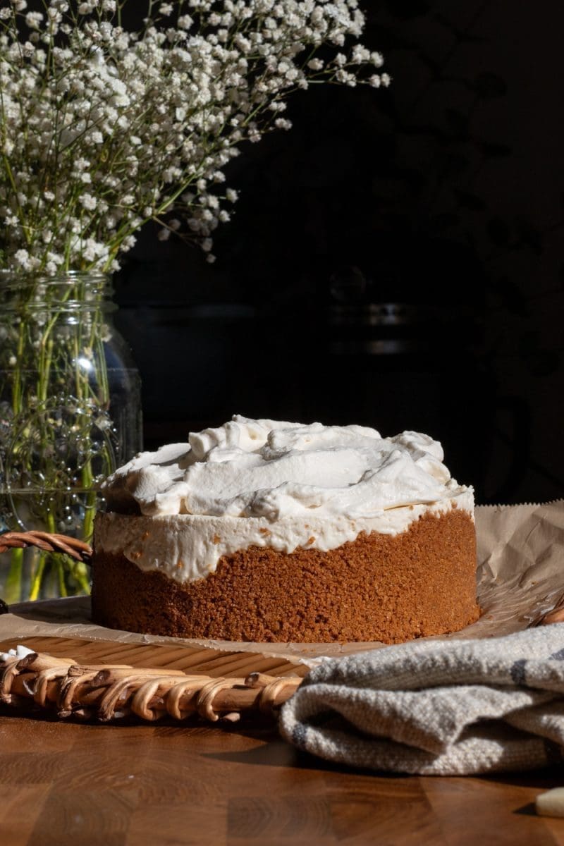 The mini no-bake vanilla cheesecake on a serving tray.