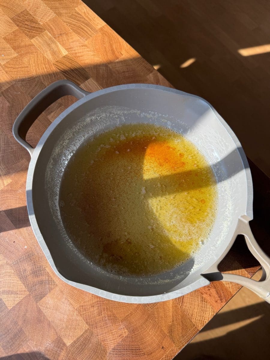 Brown butter in a saucepan.