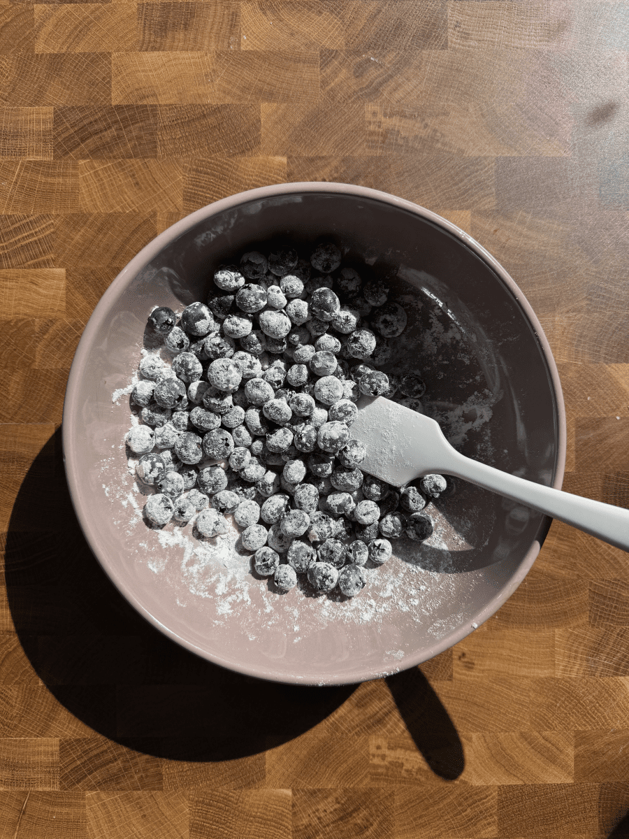 Blueberries coated in flour.