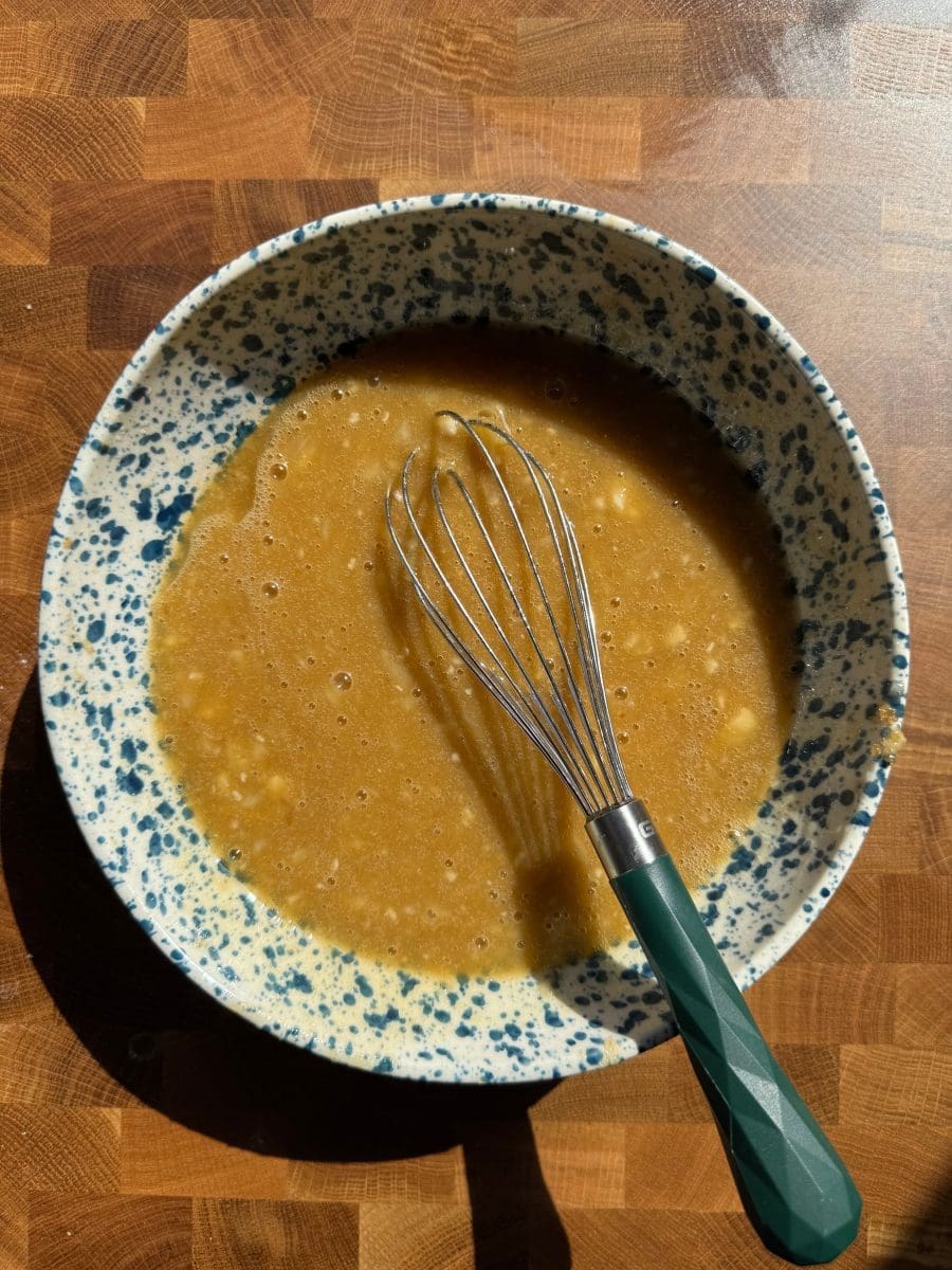 The wet ingredients whisked together.