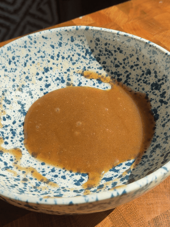 The wet ingredients mixed together.