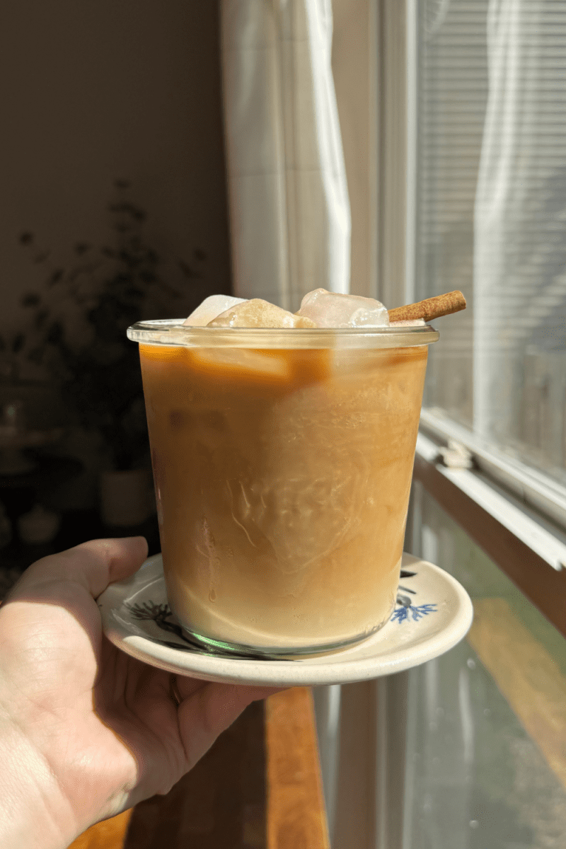 Close up of the iced horchata shaken espresso.