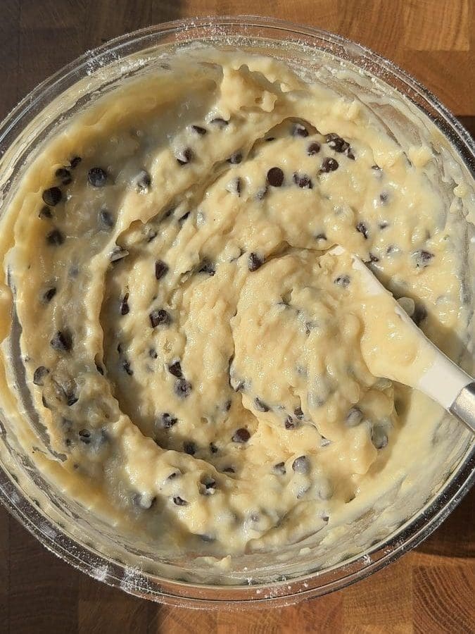 The finished chocolate chip muffin batter.