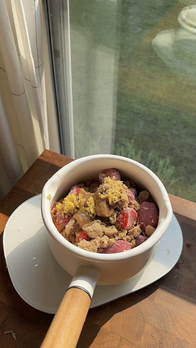 The jam in a saucepan prior to cooking.